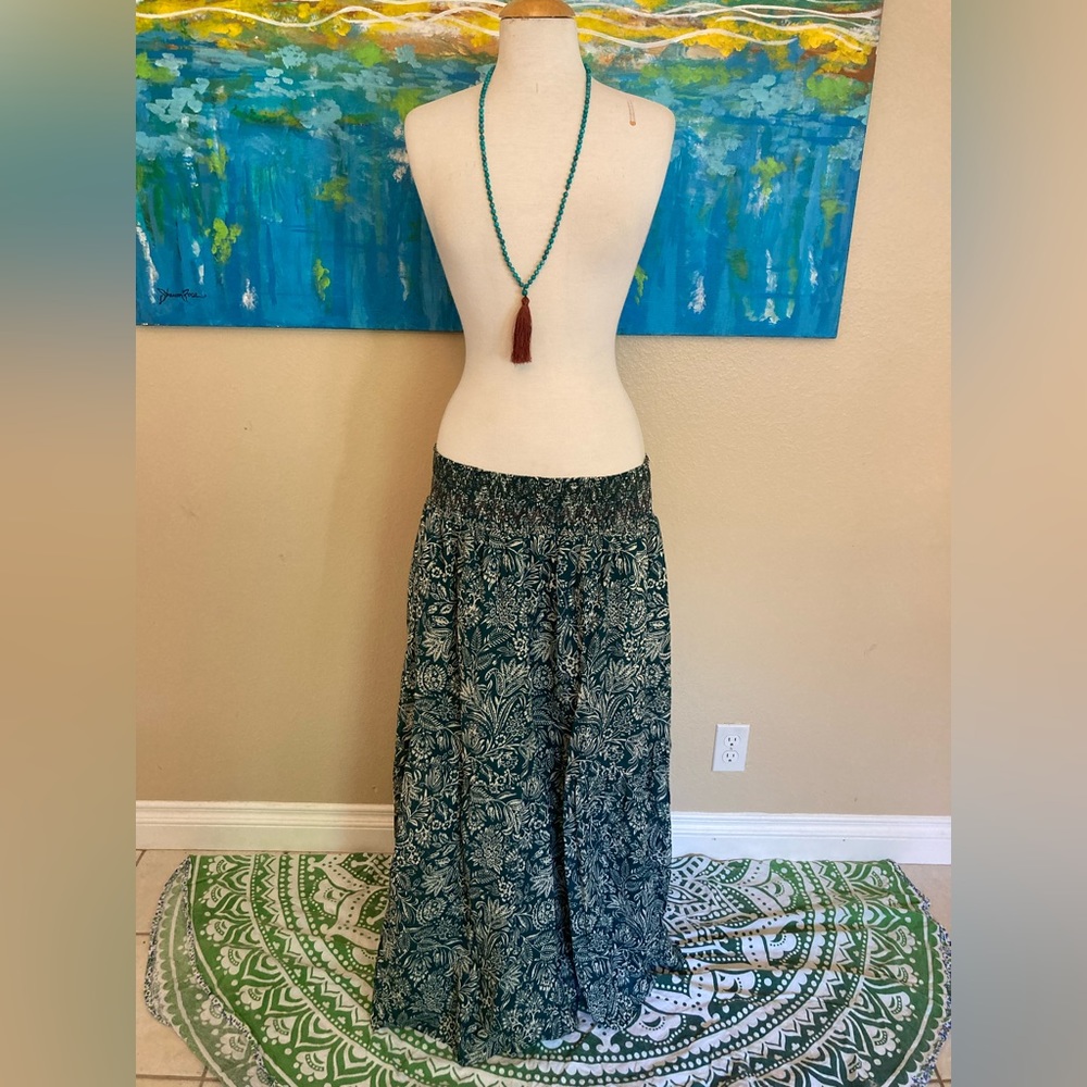 Green boho paisley maxi skirt